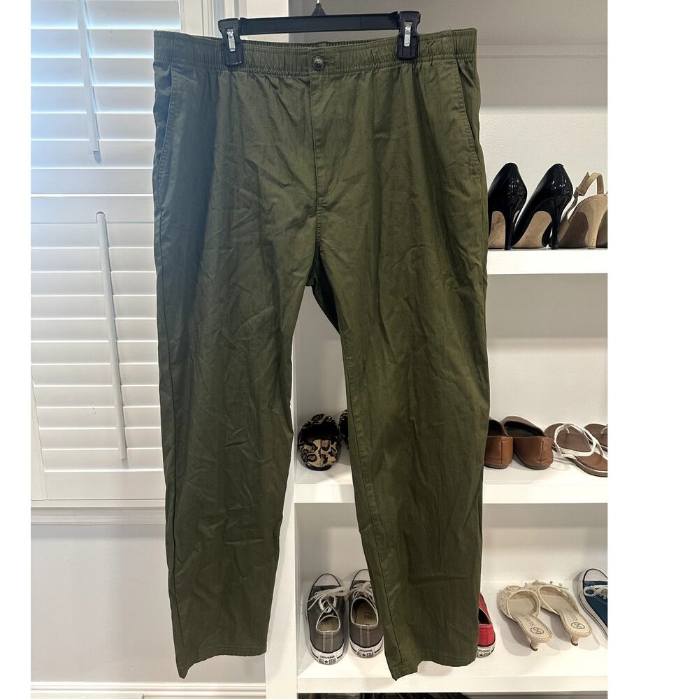 Bp Men's Green Elastic Waist Pull On Pants Flat Front Pockets L NWOT